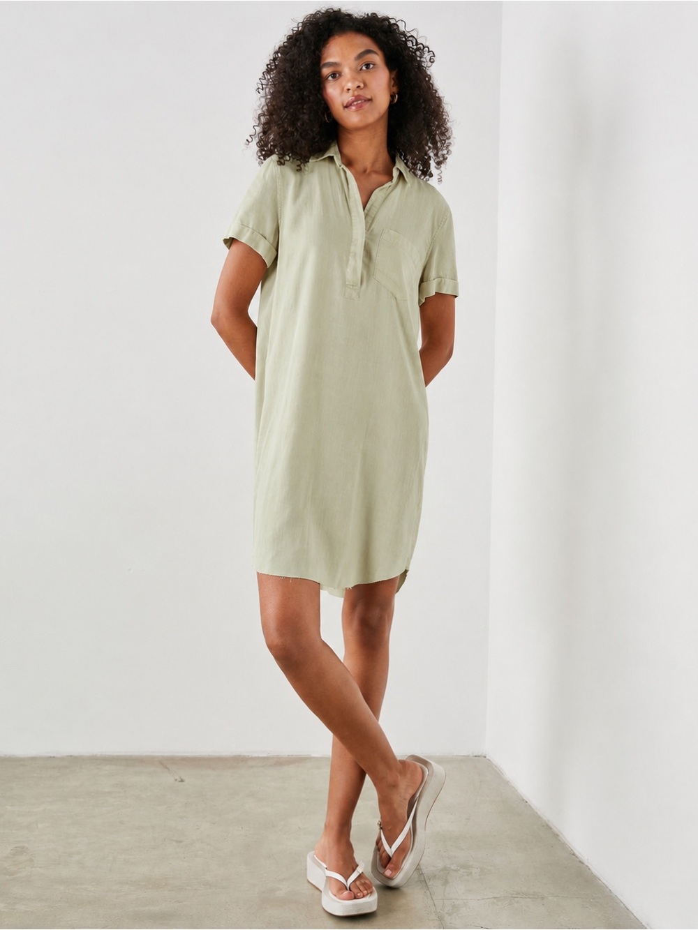 Rails Short Sleeve Linen Blend Valerie Shift Dress, Washed Sage, MSRP $206, S